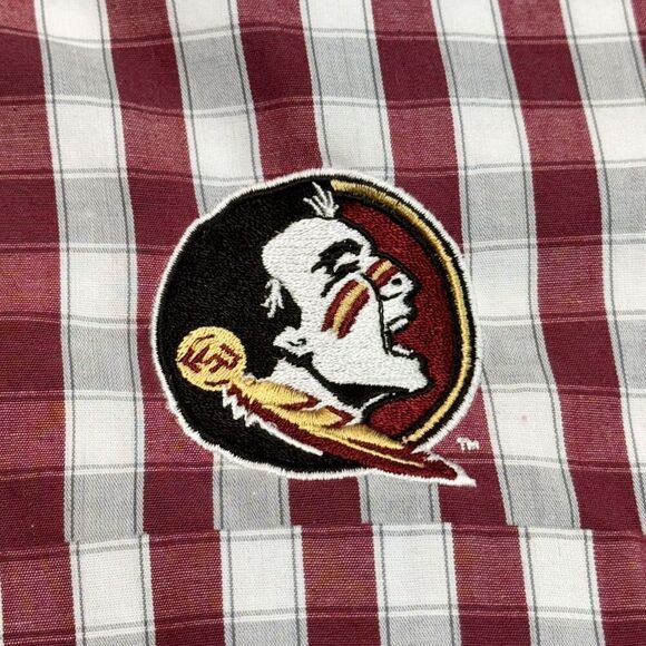 Florida State Seminoles Sz L Shirt Mens Red Check Button Up Long Sleeve Antigua - Picture 6 of 15